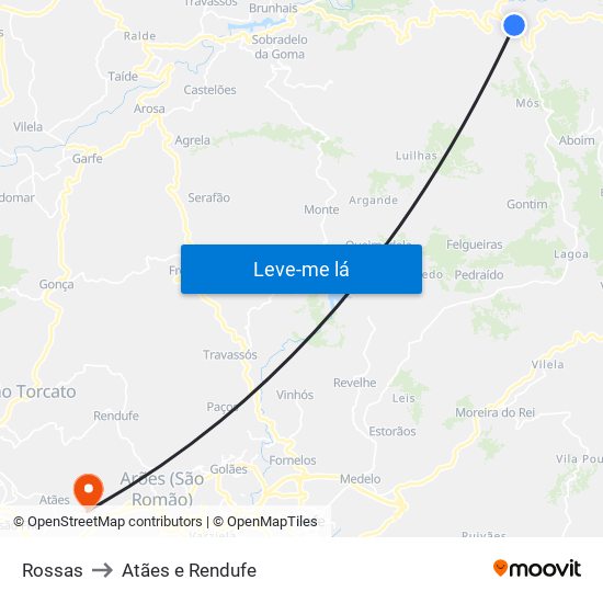 Rossas to Atães e Rendufe map