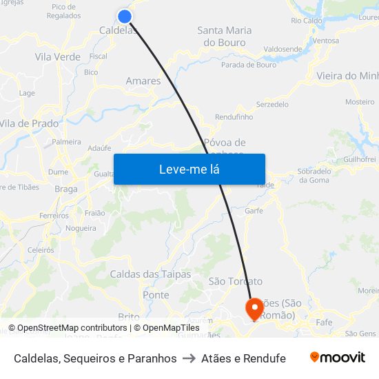 Caldelas, Sequeiros e Paranhos to Atães e Rendufe map