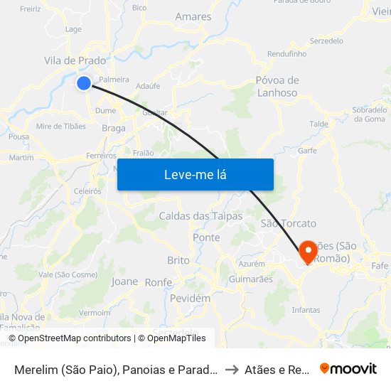 Merelim (São Paio), Panoias e Parada de Tibães to Atães e Rendufe map