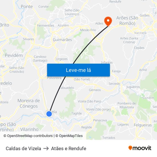 Caldas de Vizela to Atães e Rendufe map