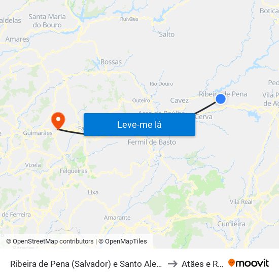 Ribeira de Pena (Salvador) e Santo Aleixo de Além-Tâmega to Atães e Rendufe map