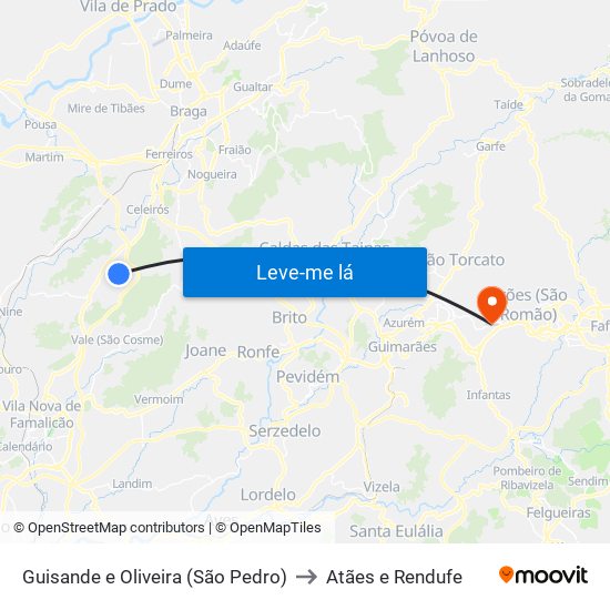 Guisande e Oliveira (São Pedro) to Atães e Rendufe map