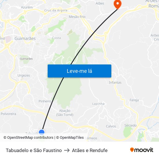 Tabuadelo e São Faustino to Atães e Rendufe map