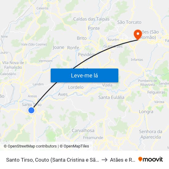 Santo Tirso, Couto (Santa Cristina e São Miguel) e Burgães to Atães e Rendufe map