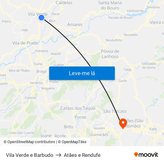 Vila Verde e Barbudo to Atães e Rendufe map