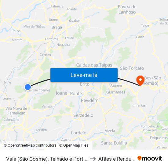 Vale (São Cosme), Telhado e Portela to Atães e Rendufe map