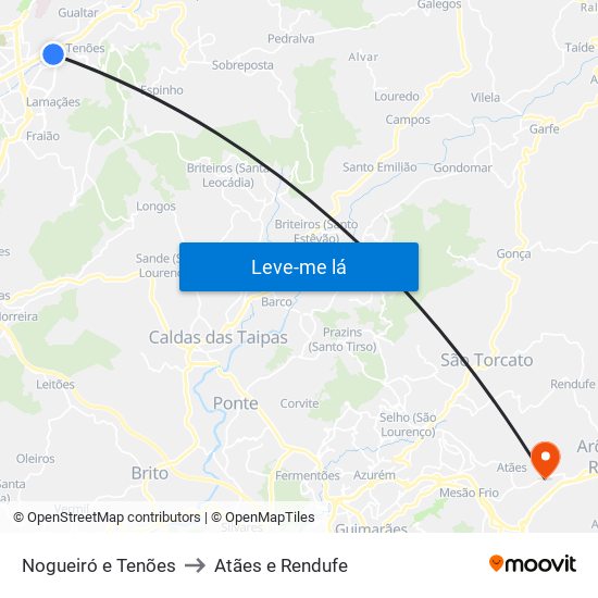 Nogueiró e Tenões to Atães e Rendufe map