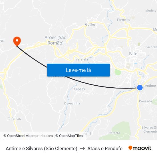 Antime e Silvares (São Clemente) to Atães e Rendufe map