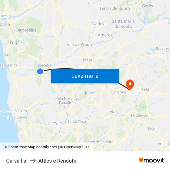 Carvalhal to Atães e Rendufe map