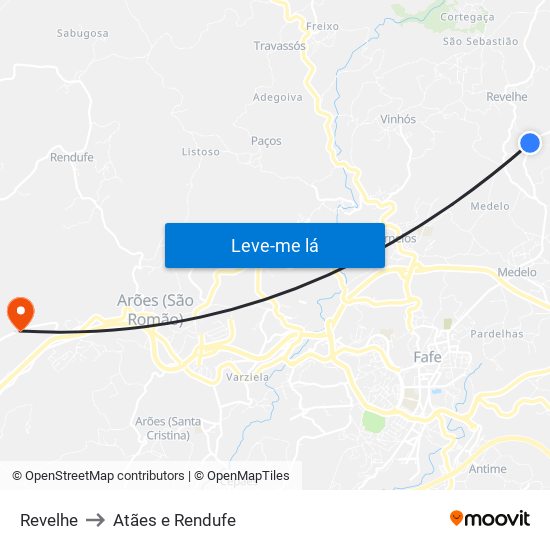 Revelhe to Atães e Rendufe map