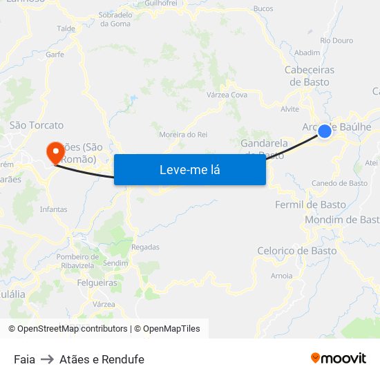 Faia to Atães e Rendufe map