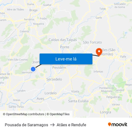 Pousada de Saramagos to Atães e Rendufe map