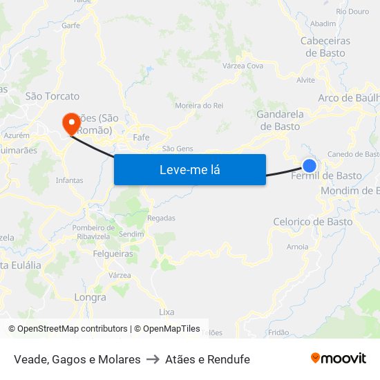 Veade, Gagos e Molares to Atães e Rendufe map