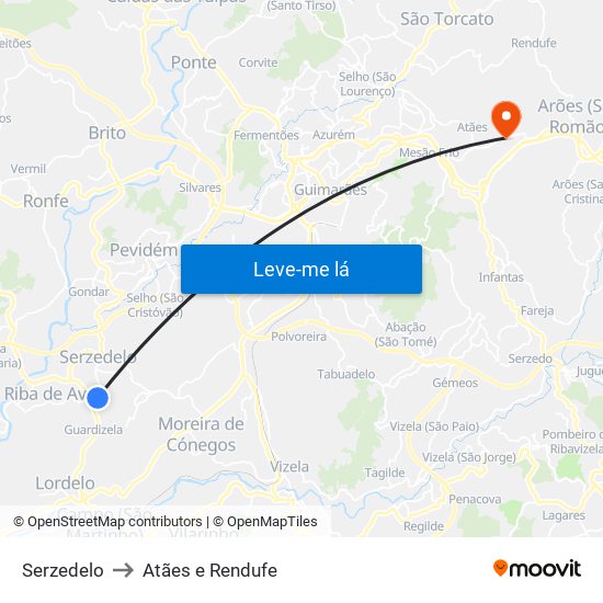 Serzedelo to Atães e Rendufe map