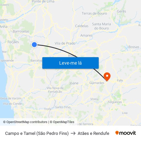 Campo e Tamel (São Pedro Fins) to Atães e Rendufe map