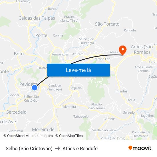 Selho (São Cristóvão) to Atães e Rendufe map