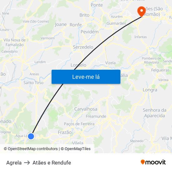Agrela to Atães e Rendufe map