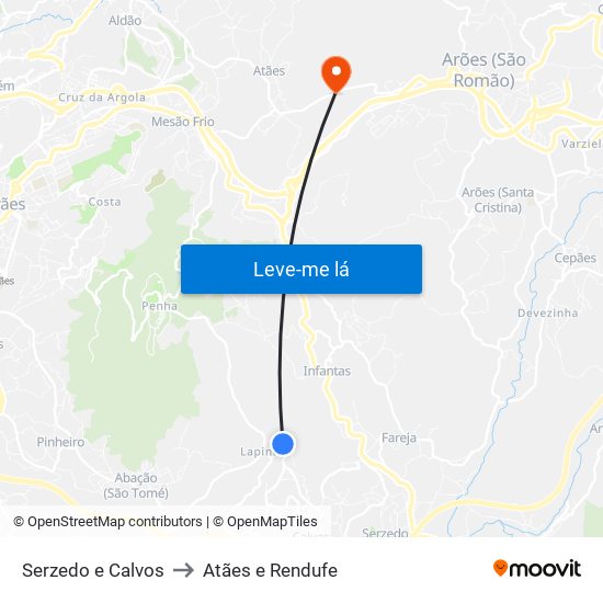 Serzedo e Calvos to Atães e Rendufe map