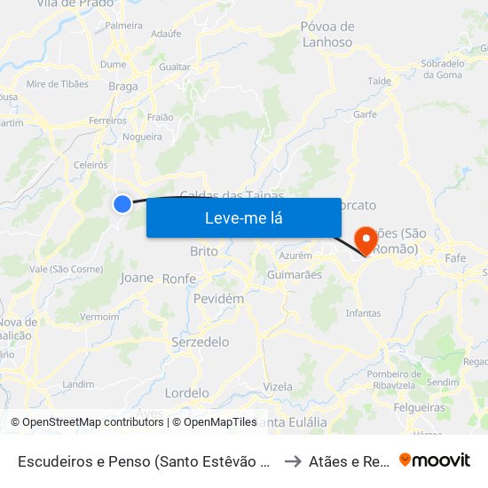Escudeiros e Penso (Santo Estêvão e São Vicente) to Atães e Rendufe map