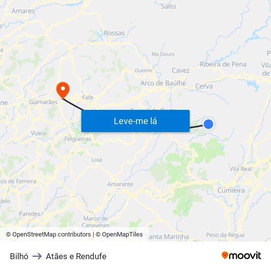 Bilhó to Atães e Rendufe map