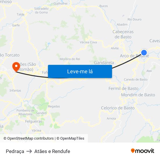 Pedraça to Atães e Rendufe map