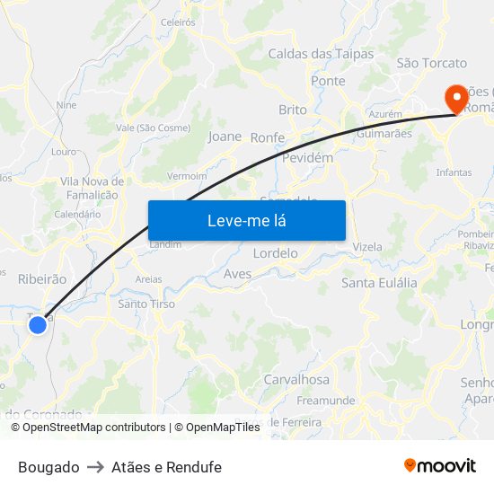 Bougado to Atães e Rendufe map