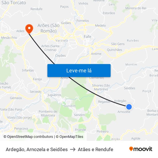 Ardegão, Arnozela e Seidões to Atães e Rendufe map