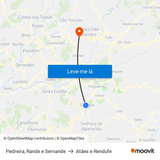 Pedreira, Rande e Sernande to Atães e Rendufe map