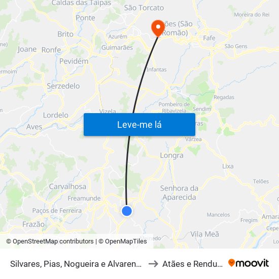 Silvares, Pias, Nogueira e Alvarenga to Atães e Rendufe map