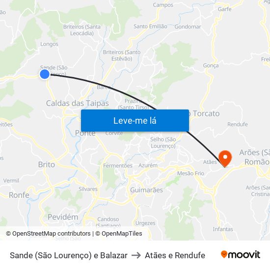 Sande (São Lourenço) e Balazar to Atães e Rendufe map