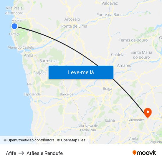 Afife to Atães e Rendufe map