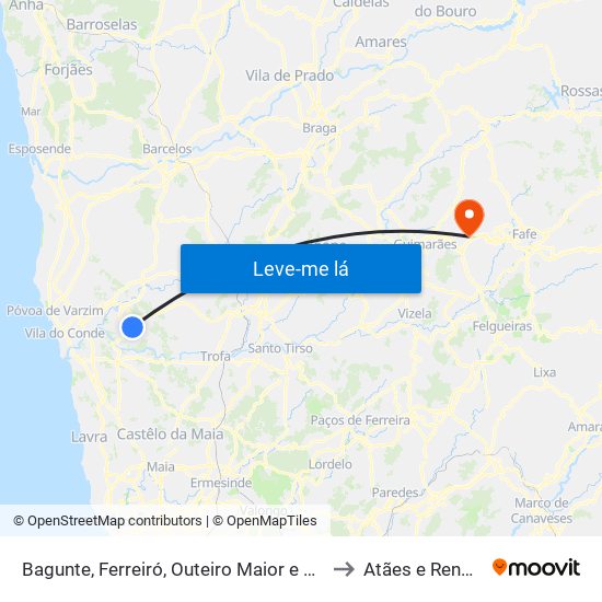 Bagunte, Ferreiró, Outeiro Maior e Parada to Atães e Rendufe map