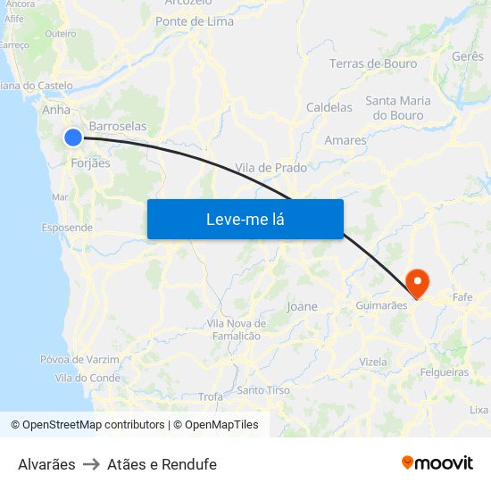 Alvarães to Atães e Rendufe map