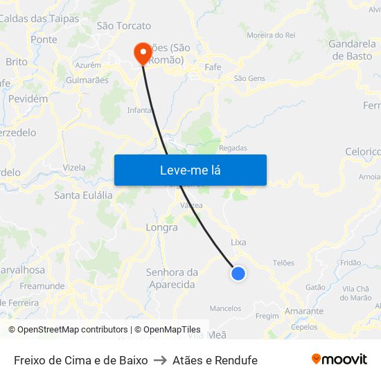 Freixo de Cima e de Baixo to Atães e Rendufe map