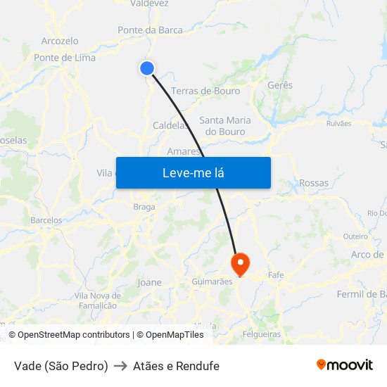 Vade (São Pedro) to Atães e Rendufe map