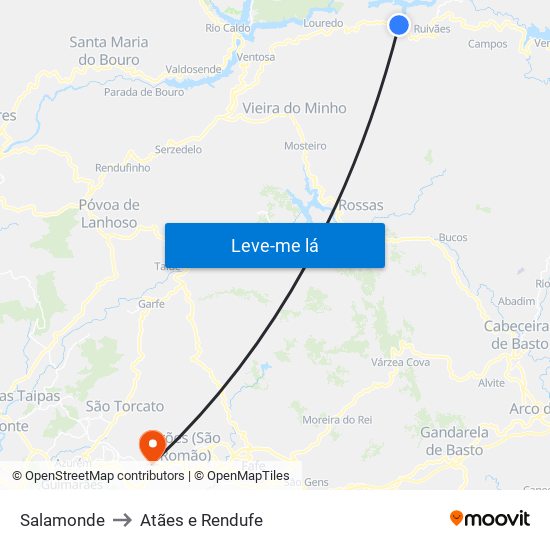 Salamonde to Atães e Rendufe map