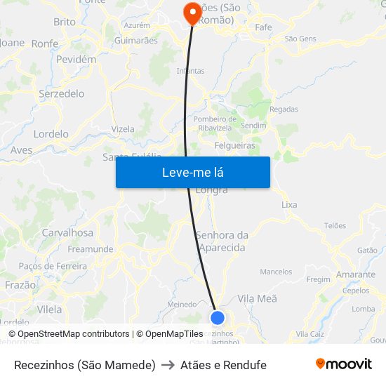 Recezinhos (São Mamede) to Atães e Rendufe map