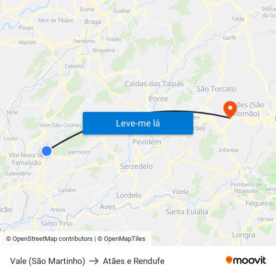 Vale (São Martinho) to Atães e Rendufe map