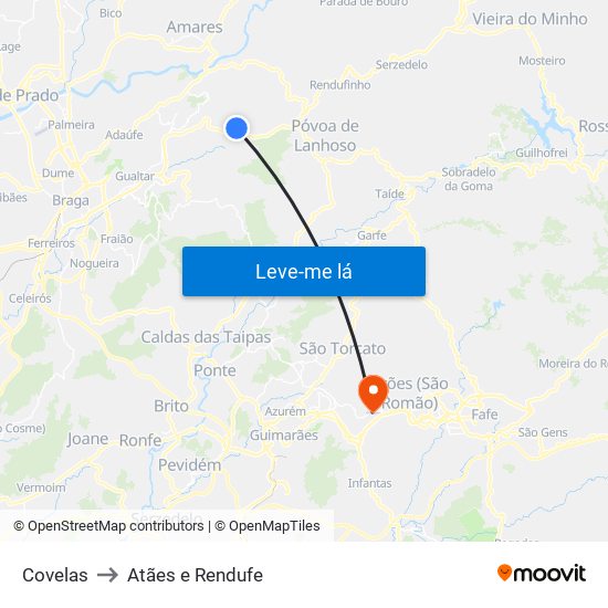 Covelas to Atães e Rendufe map