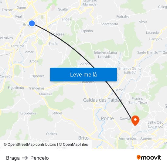 Braga to Pencelo map