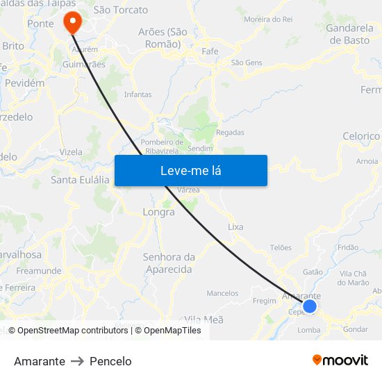 Amarante to Pencelo map