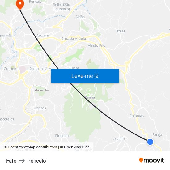 Fafe to Pencelo map