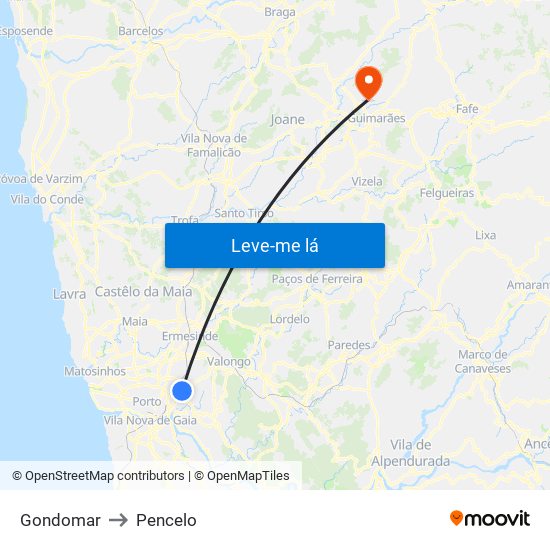 Gondomar to Pencelo map
