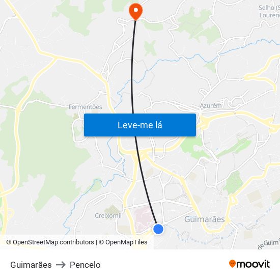 Guimarães to Pencelo map