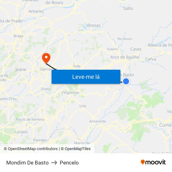 Mondim De Basto to Pencelo map