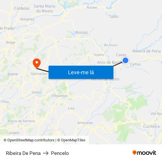 Ribeira De Pena to Pencelo map