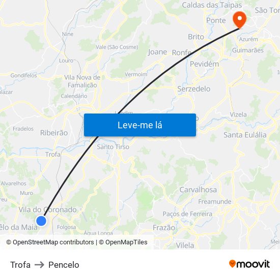Trofa to Pencelo map