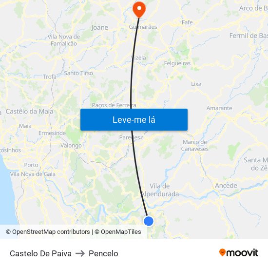 Castelo De Paiva to Pencelo map