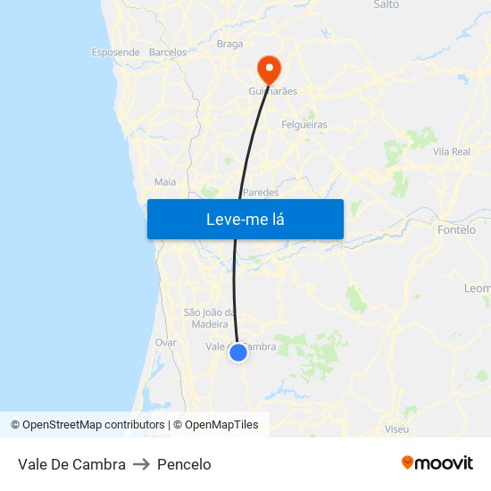 Vale De Cambra to Pencelo map