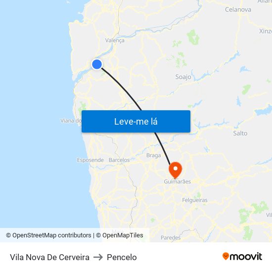 Vila Nova De Cerveira to Pencelo map